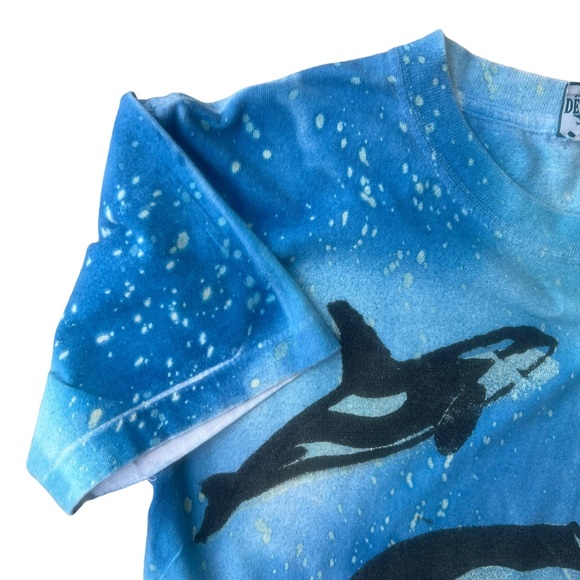 90s Single Stich Ocean Killer Whales Big Fish Nature Animals AOP Graphic vintage - Picture 8 of 10
